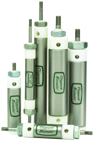 Pneumatic cylinder / double-acting / double-rod / stainless steel