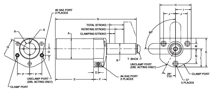 Flange clamping cylinder / with piston / round
