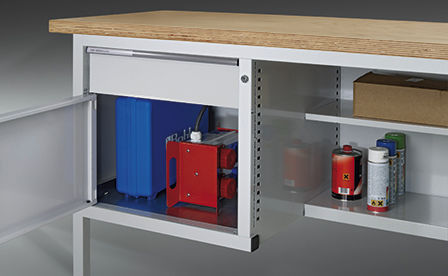 Workbench with compartments / compact / steel