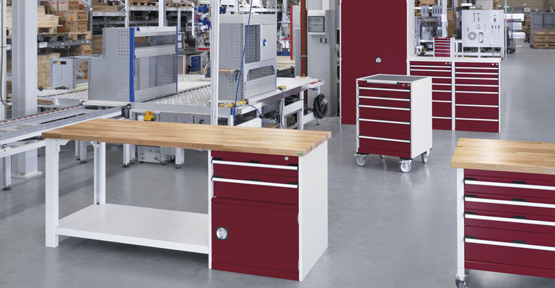 Multi-drawer workbench / modular / steel